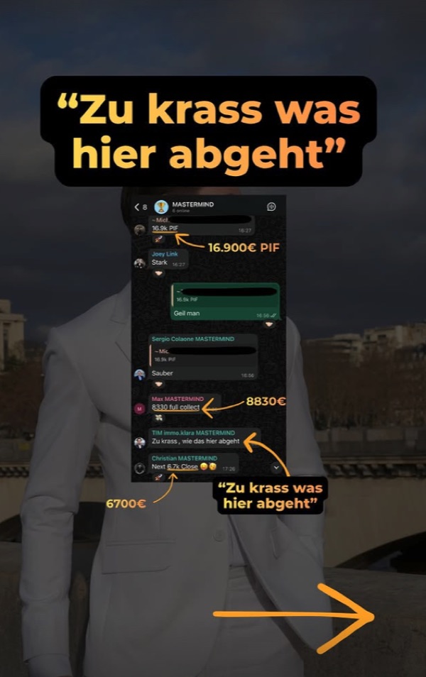 Gruppenchat: 16.900 € PIF, 8.330 € full collect, 6.700 € Close